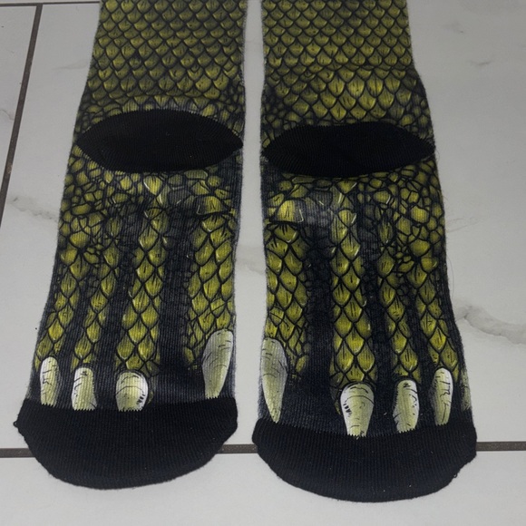 Odd Sox Lizard Foot Crew Socks - Black and Yellow/Green Fits SZ 6-13 - Picture 6 of 6